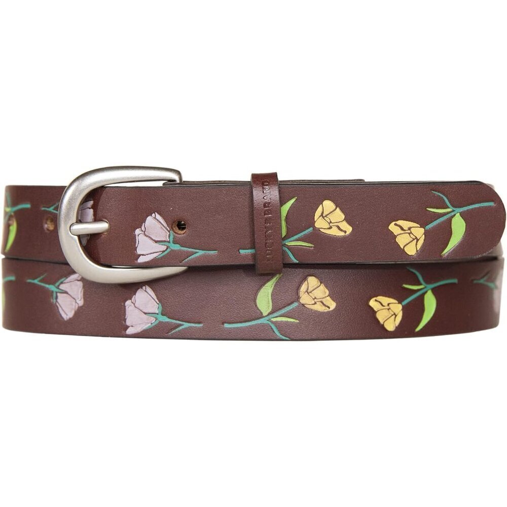 Womenβs Leather Belt Skinny Brown Floral Embossed Durable Stylish Casual